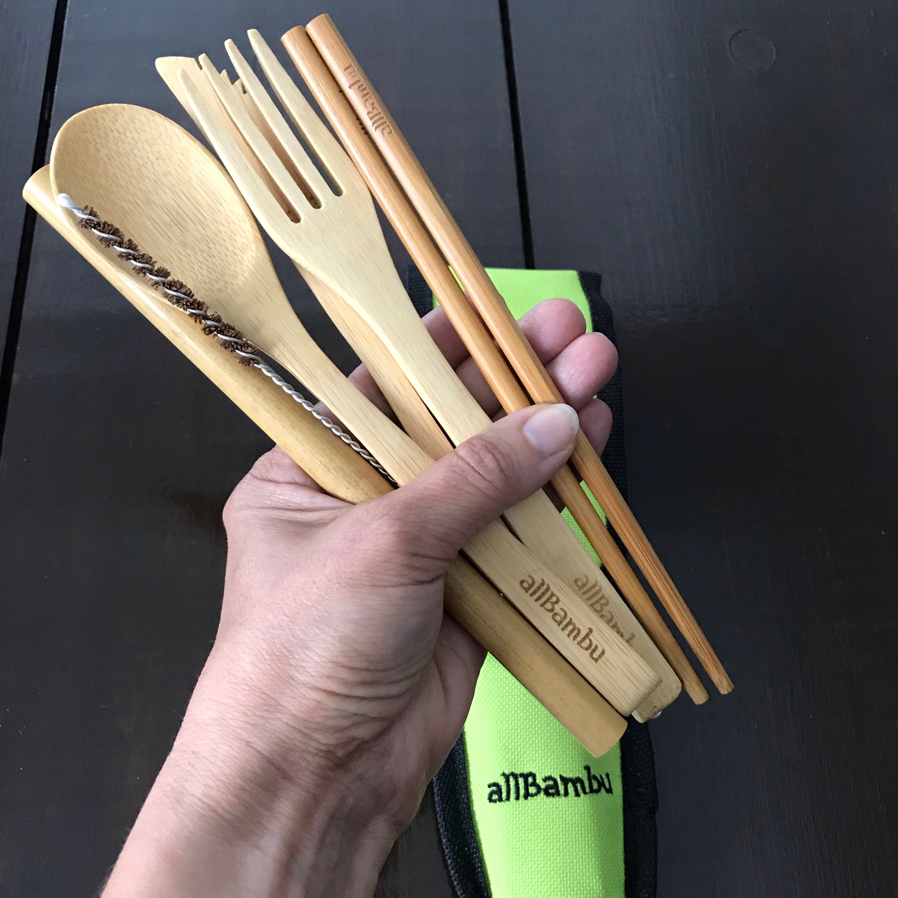 Close-up of bamboo utensil tips highlighting smooth, rounded edges and natural grain finish for comfortable use