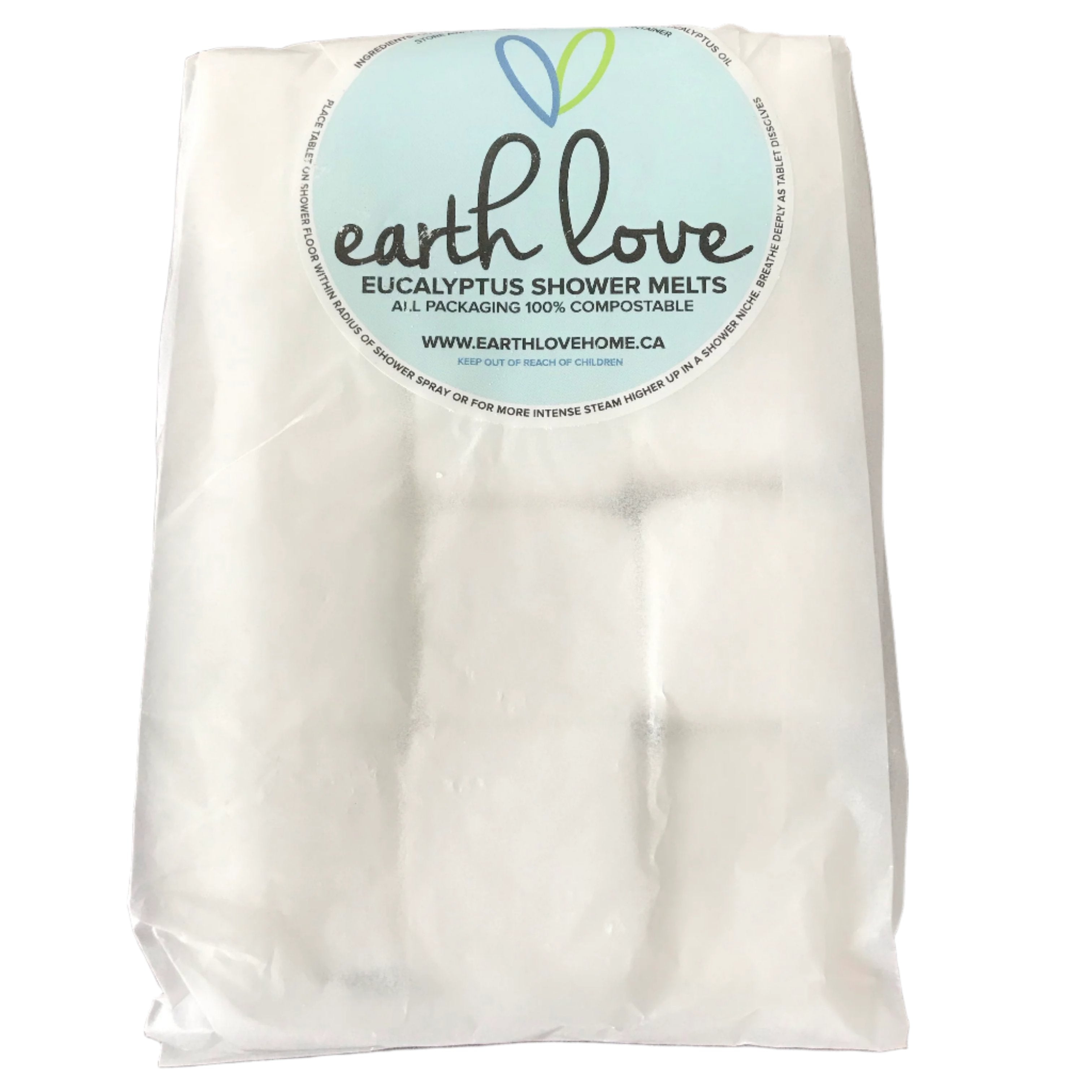 Close-up of Earth Love Eucalyptus Shower Melts with textured surface and natural green specks, showcasing handmade