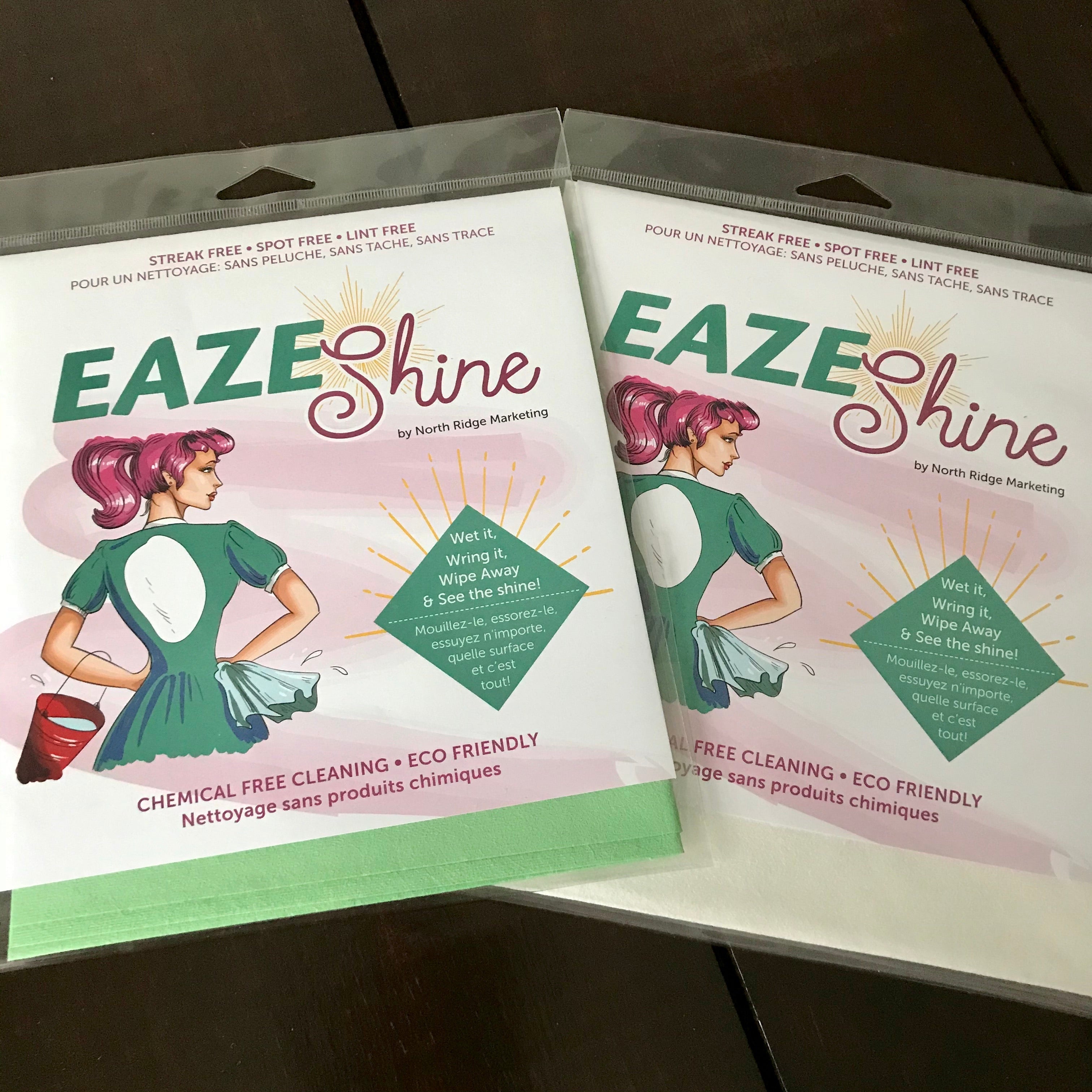 EAZEShine microfiber cleaning cloth in soft white with textured surface, measuring 12x12 inches, for glass and mirror