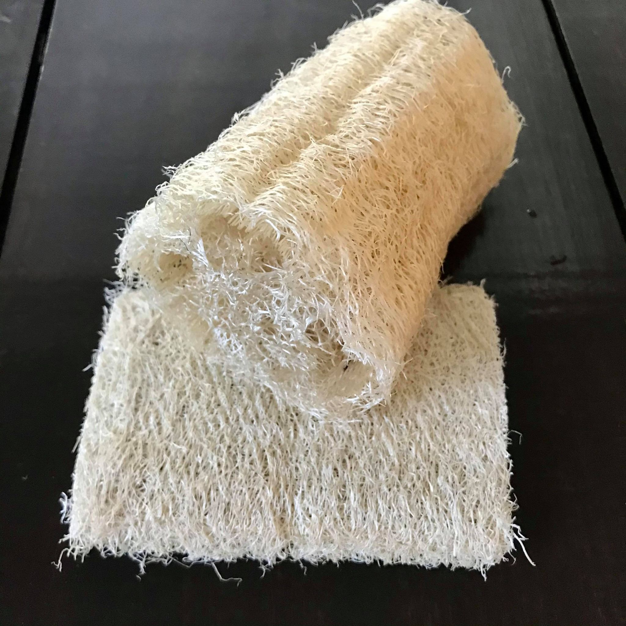 Clean Planetware natural loofah scrubber made from organic plant material, biodegradable, 4x4-inch textured sponge for bath