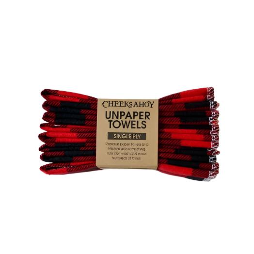 Close-up of the textured red and black plaid pattern on Cheeks Ahoy Swedish Dishcloths, highlighting the soft, woven fabric